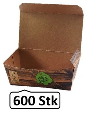 Snack-Box klein 600 Stk, to go, take away, kompostierbar, rustikales Holzmotiv, fett-