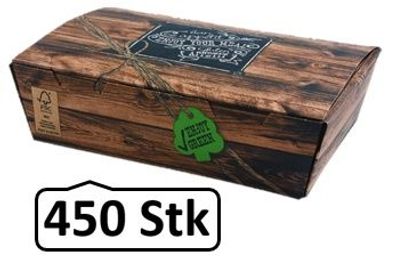 Snack-Box groß 450 Stk, to go, take away, kompostierbar, rustikales Holzmotiv, fett-