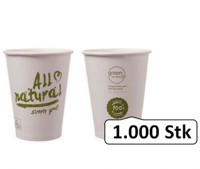 Bio-Kaffeebecher Singlewall 8oz, 0,20 l, Ø 80 mm, 1.000 Stk, PLA beschichtet, All nat