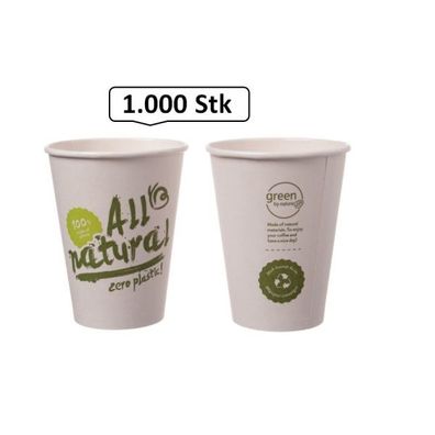 Bio-Kaffeebecher Singlewall 8oz, 0,20 l, Ø 80 mm, 1.000 Stk, aus natürlichem Papier,