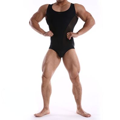 Herren Wetlook Bodysuit Sexy Netz Badeanzug S-XL Fitness Overall Fetisch Dessous