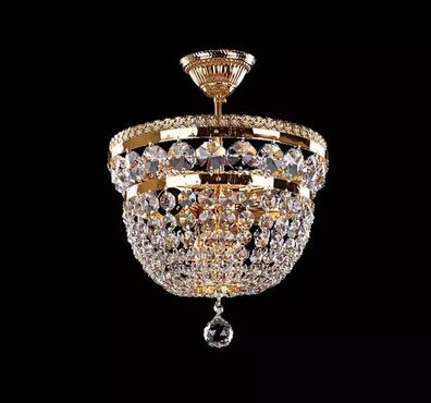 Rund Luxus Lüster Deckenlampe Deckenleuchter Kronleuchter Gold Kristall Art