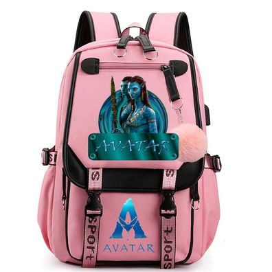 Avatar II Jake Neytiri Schultaschen Cartoon USB-Lade Rucksack Outdoor Backpack