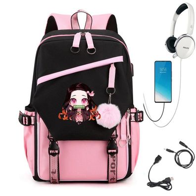 Demon Slayer Kamado Nezuko USB-Lade Schultaschen Cartoon Rucksack Outdoor Backpack