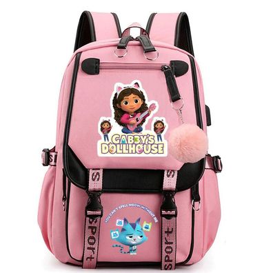 Gabby's Dollhouse USB-Lade Schultaschen Cartoon Rucksack Outdoor Backpack