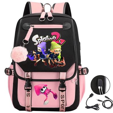 Spiel Splatoon Agent 3 USB-Lade Schultaschen College Stil Rucksack Outdoor Backpack