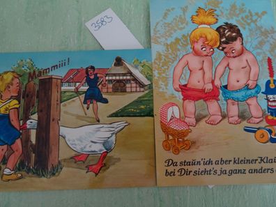 2 alte Postkarten Scherz Verlag Junge Gans kleiner Klaus anders Humor Erotik