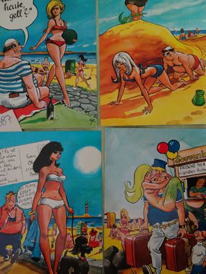 4 alte Postkarten Ferdinand Lagerbauer ELHA Humor Spaß Scherz Erotik Karikatur bye