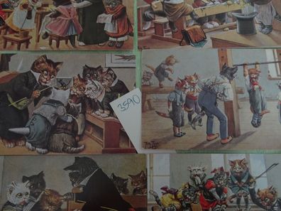 6 alte Postkarten KF Puppen Spielzeugmuseum Rothenburg Katzen Arthur Thiele TS