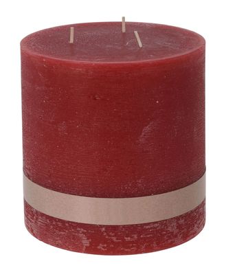 XL 3-Docht Kerze 14 cm unparfümiert - rot - Stumpenkerze groß geruchlos
