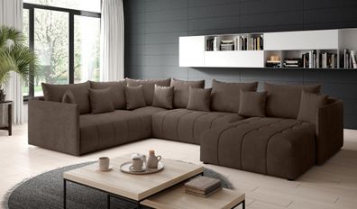 FURNIX U-Form Sofa ASVIL BIS Polstercouch mit Bettkasten und Kissen MH20 Braun
