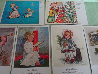 6 alte Postkarte Dennoch Künstlerkarte Arnulf Weihnachten Engel Kinder