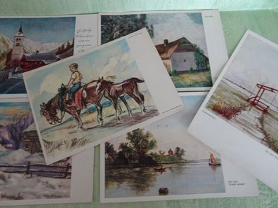 6 alte Postkarten Dennoch Künstlerkarte Kinder Natur Landschaft Kirche ....