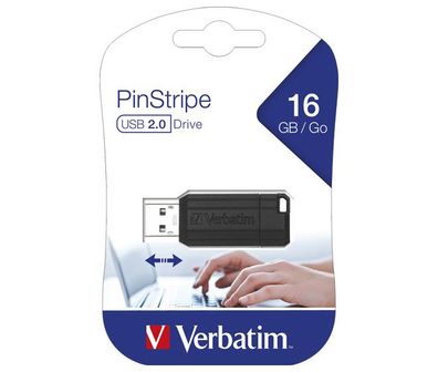 Verbatim USB 2.0 Stick 16GB, PinStripe, schwarz