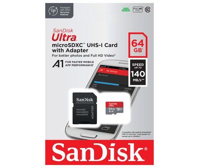 microSDXC Card 64GB, Ultra, Class 10, U1, A1 + SD-Adapter