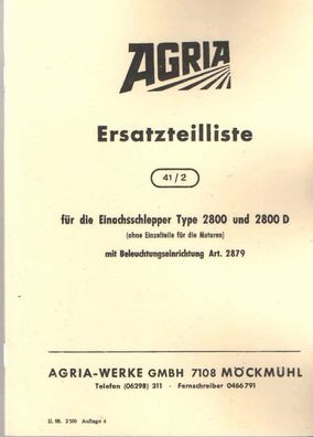 Ersatzteilliste Agria Einachsschlepper Type 2800 und 2800D, Landtechnik, Oldtimer