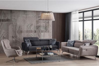 Sofagarnitur Couch Polster Möbel Stoff Sofa Couchen 3 + 3 + 1 Grau Gruppe