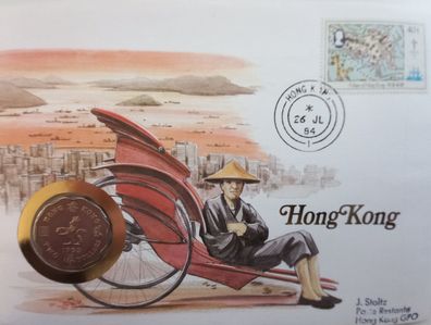 Hongkong 2 Dollar 1983 Münze und Briefmarke Numisbrief 7495 + M08665b3
