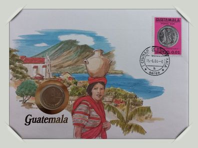 Guatemala 10 Centavos 1980-1981 Münze und Briefmarke Numisbrief 7395 + 11089