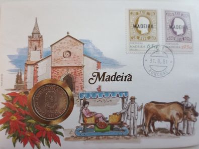 Madeira 25 Escudos 1981 Münze und Briefmarke Numisbrief 7495 + m45127