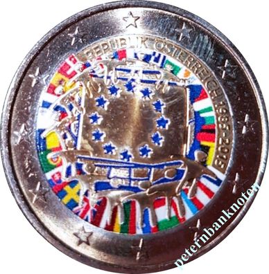2 Euro Österreich / Austria 2015 EU Flag Colored Gekapselt Unc. A355 + 42904