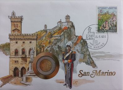 San Marino 500 Lire 1984 Münze und Briefmarke Numisbrief 7495 + M08665b3