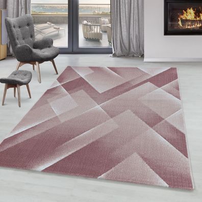 Wohnzimmerteppich Kurzflor Design Teppich 3-D Muster Dreiecke Soft Flor Pink