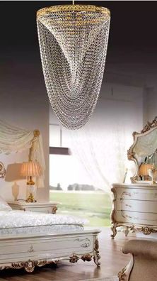 Kronleuchter Decken Leuchte Luxus Gold Deckenlampe Lüster Kristall Ketten