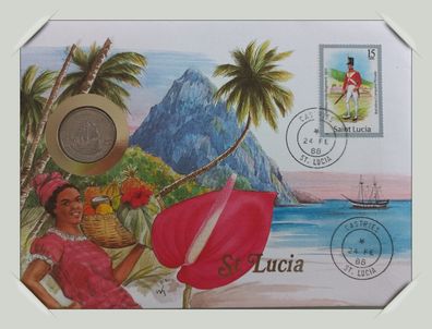 Eastern Caribbiean States St. Lucia 25 Cent 1981-2000 Numisbrief 4395 + 06404