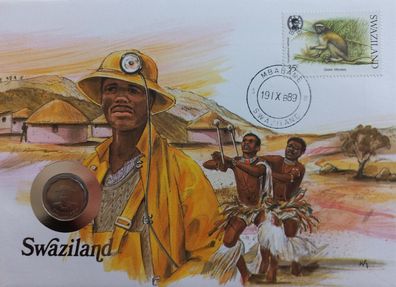 Swaziland 5 Cents 1986 Münze und Briefmarke Numisbrief 7495 + M51868