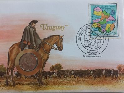 Uruguay 1 Nuevo Peso 1980 Münze und Briefmarke Numisbrief 7495 + M32733