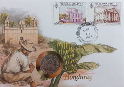 Honduras 10 Centavos 1954-1993 Münze und Briefmarke Numisbrief 7495 + M11121