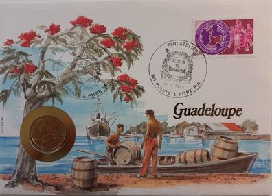 Guadeloupe 20 Centimes 1962-2001 Münze und Briefmarke Numisbrief 7495 * M05850