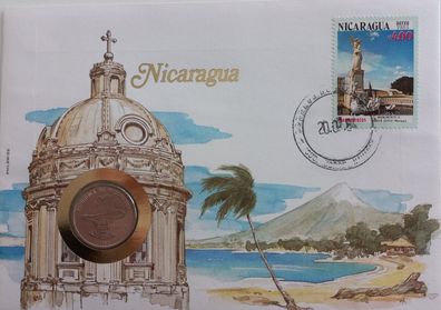 Nikaragua / Nicaragua 50 Centavos 1983 Münze und Briefmarke Numisbrief A495 + 21