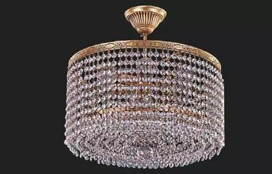 Runder Lüster Deckenleuchter Luxus Gold Kronleuchter Deckenlampe Kristall Art