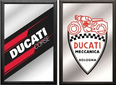 Set: 2 Spiegelbilder Ducati Emblem Automarke Auto 20x30 cm Wandbilder Hinterglasdruck