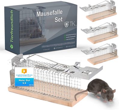 Fallax® 3x Set Tierfreundlich Mäusefallen, lebend - Mausefalle aus Holz