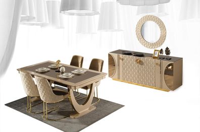 Luxus Esszimmer Set Essgarnitur Stuhlgruppe 7tlg. Set 4x Stuhl Tisch Sideboard