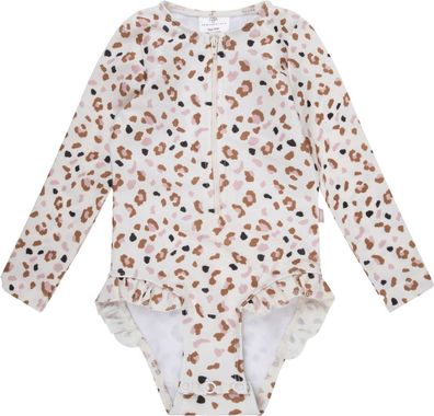 Swim Essentials Langarm-UV-Badeanzug, für Mädchen weiß/ khaki Leoparden Muster 86/92