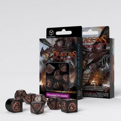 Qwsrdra3x - Dragons Modern Dice Set Black & copper (Q Workshop)
