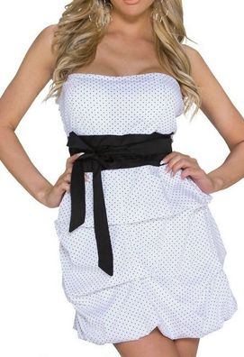 SeXy Damen Rockabilly Bandeau Mini Kleid Schleife Dots 34/36/38 weiß schwarz