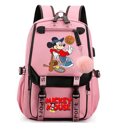 Kawaii Mickey Minnie USB-Lade Schultaschen College Stil Rucksack Outdoor Backpack