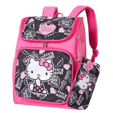 Hello Kitty Grundschüler Schultaschen Cartoon Rucksack mit Mäppchen Outdoor Backpack