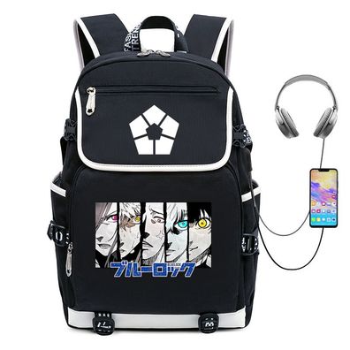 Cartoon Blue Lock USB-Lade Schultaschen College Stil Rucksack Outdoor Backpack
