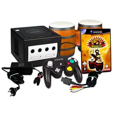 Nintendo Gamecube Konsole in Schwarz + original Controller + Trommeln + Donkey Konga