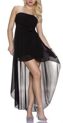 SeXy Damen Vokuhila Chiffon Mini Kleid Bandeau high low Dress 34/36/38 schwarz