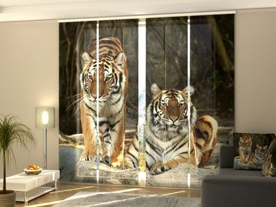 Foto-Schiebegardine zwei Tiger, Flächenvorhang mit Motiv, Digitaldruck, auf Maß