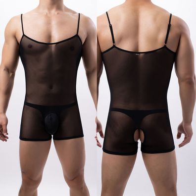 Sexy Herren Damen Sling Bodysuit Wetlook S-XL Schritt offen Transparente Unterwäsche