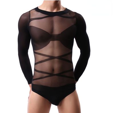 Herren BH-Set Fetisch Overall Transparent Elastisch Shirt Strings Fetisch Bodysuit