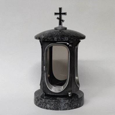 Grab-lampe Grab-laterne mit Orthodoxem Kreuz aus Granit Azul Noche